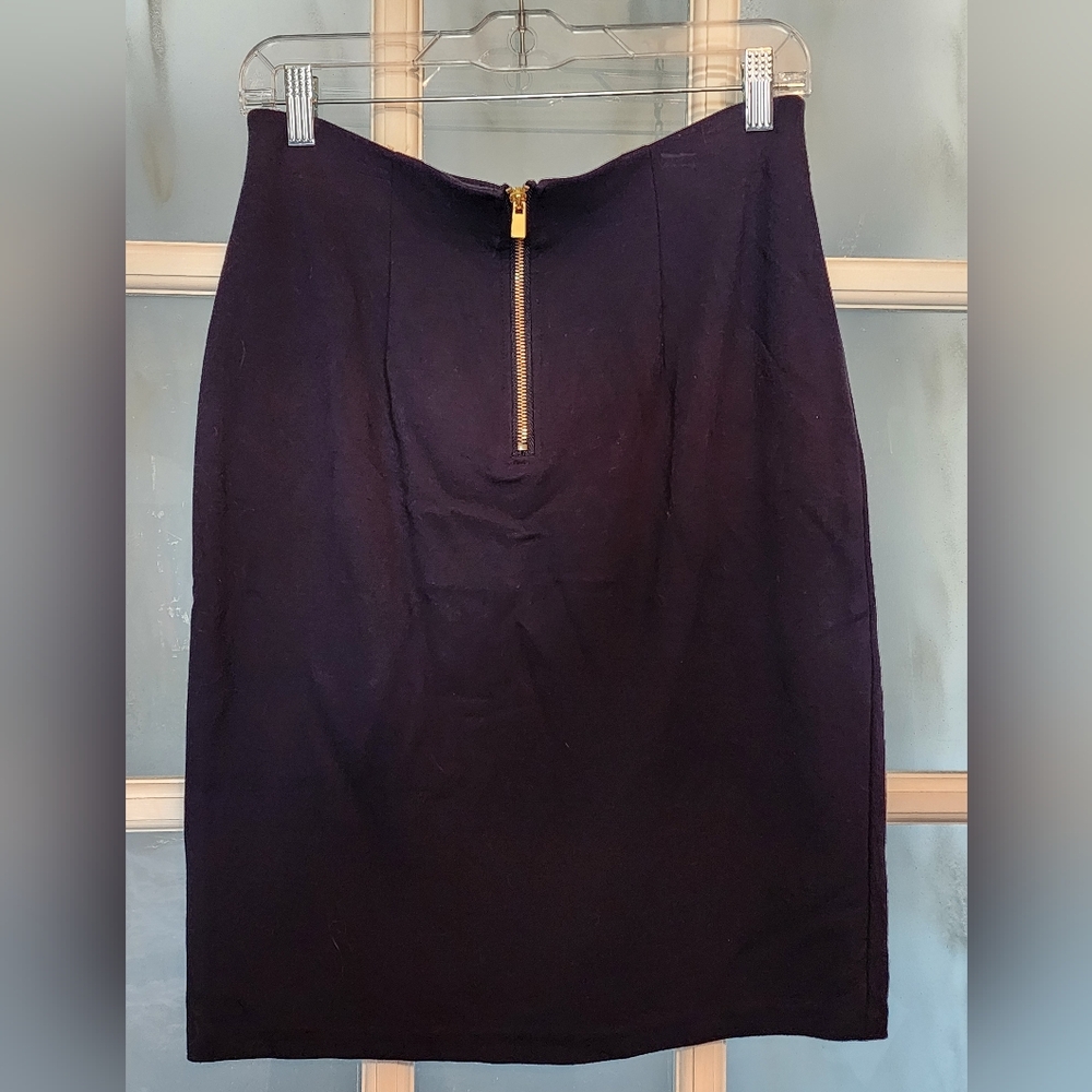 Philosophy Navy Pencil Skirt with Gold Zipper